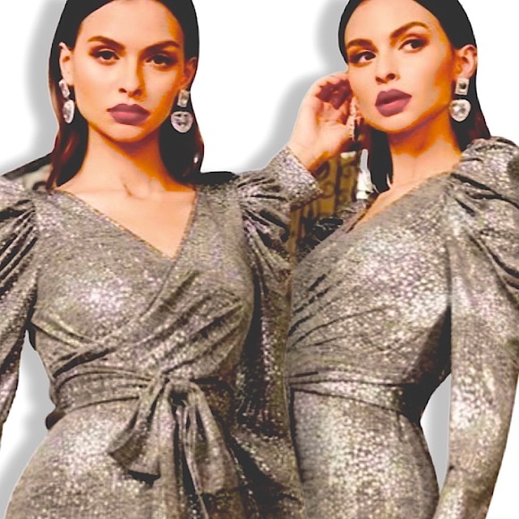 #2485 Soft Long Sleeve Self Belted Ruffled Hem Star Dress - Picture 9 of 16